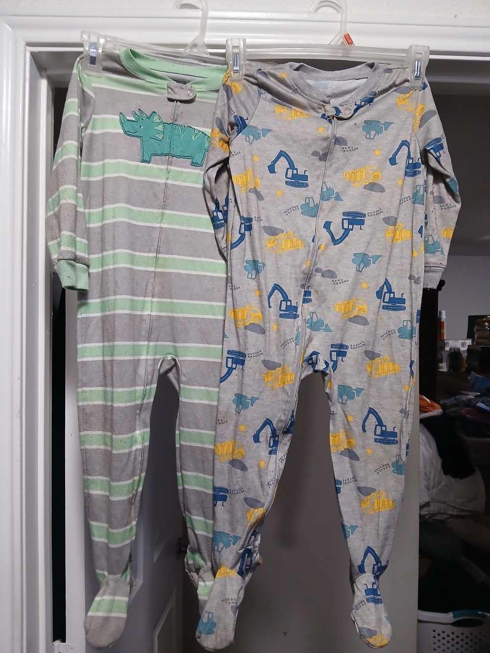 Carter's 2 Footed Gray and Light Green Striped